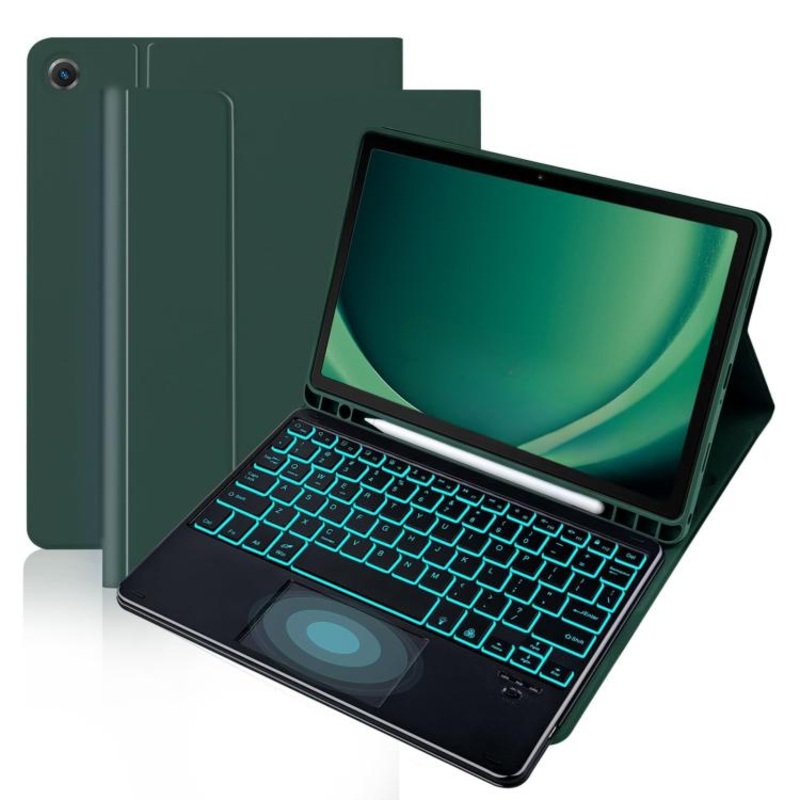 For Samsung Galaxy Tab S9 FE Plus / S9 Plus Touch Bluetooth Colorful Backlit Keyboard Case(Dark Green)