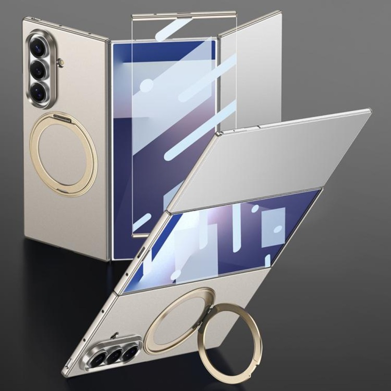 For Samsung Galaxy Z TriFold GKK Integrated Full Cover Frame Ultra-thin Magnetic Phone Case with Rotating Holder(Titanium Grey)
