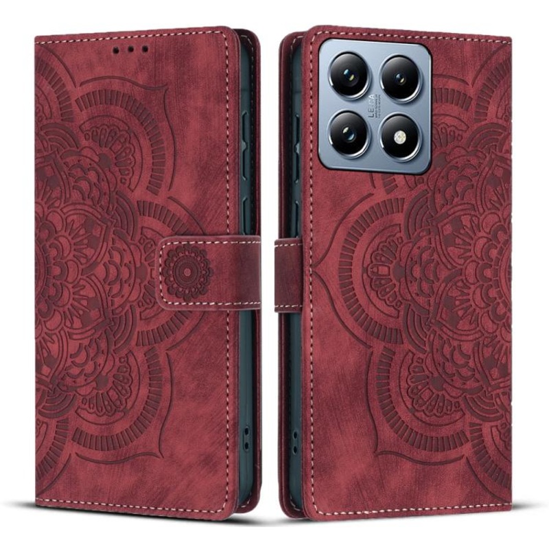 For Xiaomi 14T Mandala Embossed Retro Frosted Leather Phone Case(Red)