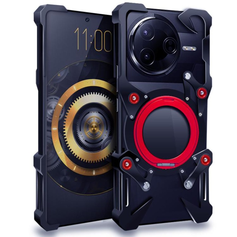 For Xiaomi Poco F7 Ultra Rotating Bracket Hollow Metal Phone Case with Lanyard(Black)