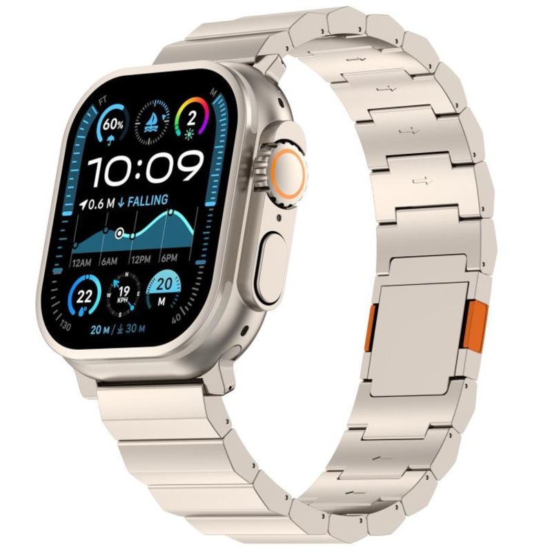 For Apple Watch 46mm / 49mm / 45mm / 44mm Thick One-bead Magnetic Clasp Titanium Alloy Watch Band(Titanium Orange)