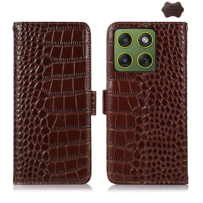 For Motorola Edge 70 5G Crocodile Top Layer Cowhide Leather Phone Case(Brown)