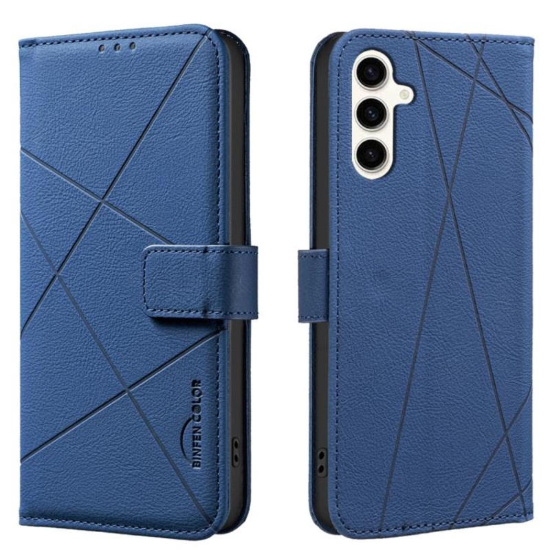 For Samsung Galaxy A25 5G Geometric Pattern RFID Leather Phone Case(Blue)