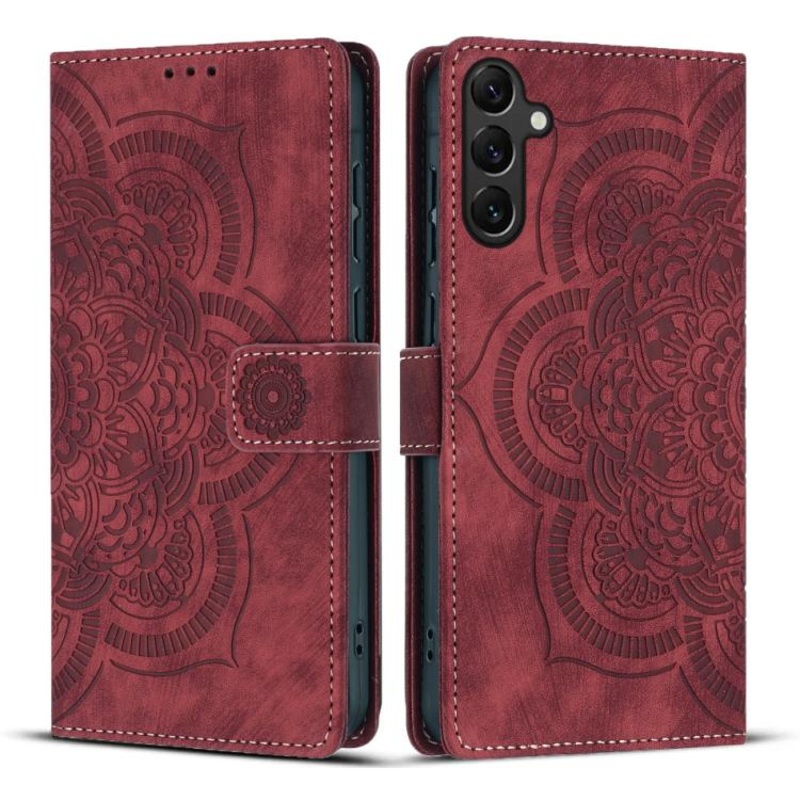 For Samsung Galaxy S23 FE 5G Mandala Embossed Retro Frosted Leather Phone Case(Red)