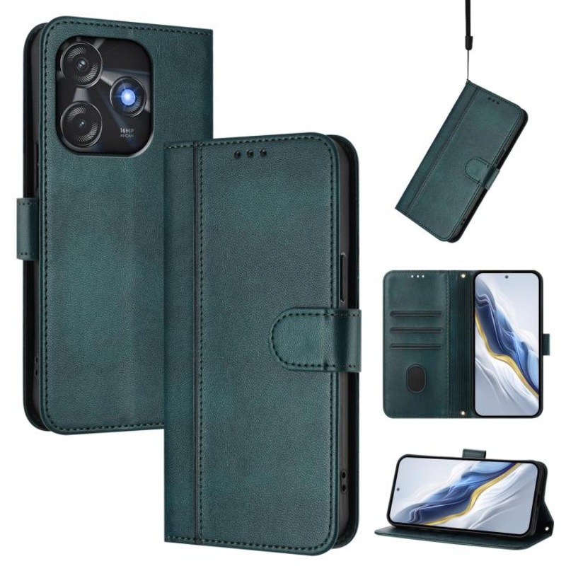 For Tecno Spark 10C / 10 4G Line Splicing Buckle Retro Leather Phone Case(Dark Green)