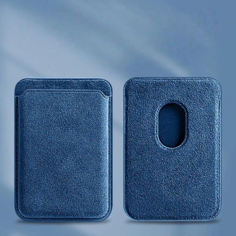 Magnetic Phone Card Holder Soft Suede-Like Slim Wallet For MagSafe IPhones & Android Phones(Blue)