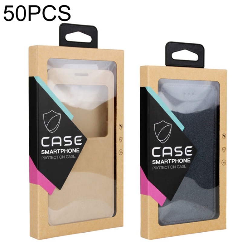 50 PCS Kraft Paper Phone Case Leather Case Packaging Box, Size: L 5.8-6.7 Inch(Black)