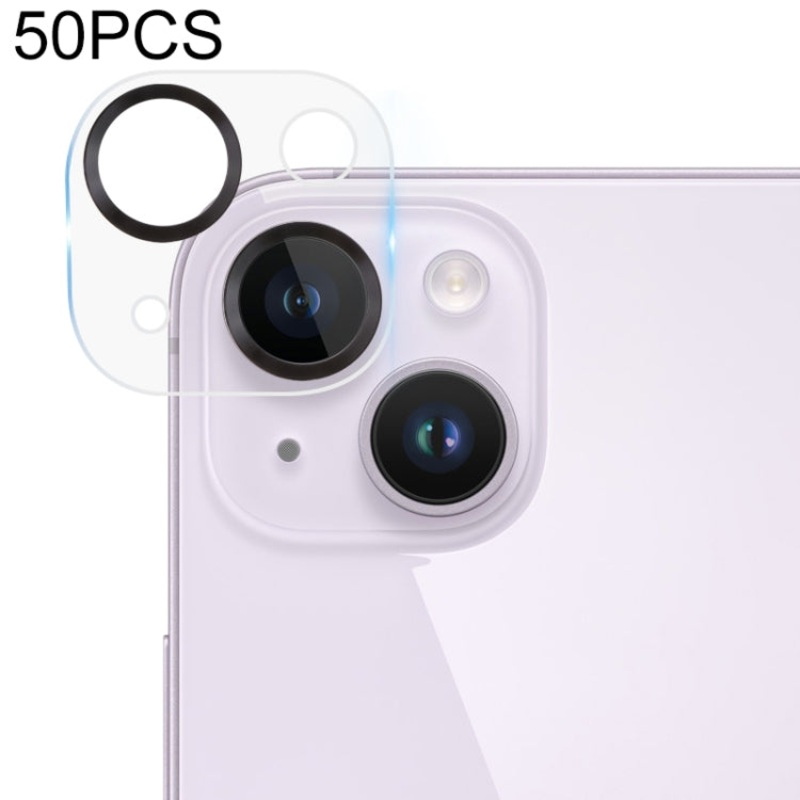 For iPhone 14 / 14 Plus 50pcs Tempered Glass CD Texture Back Camera Film(Black)
