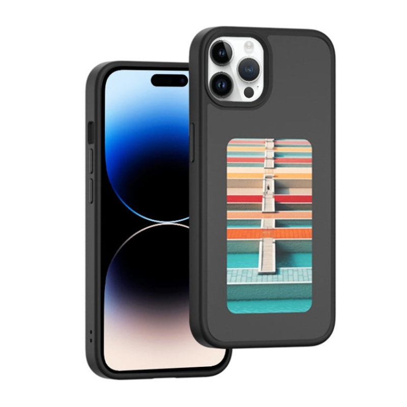For iPhone 14 Pro Max NFC Four-Color E-ink Screen DIY Phone Case(Black)