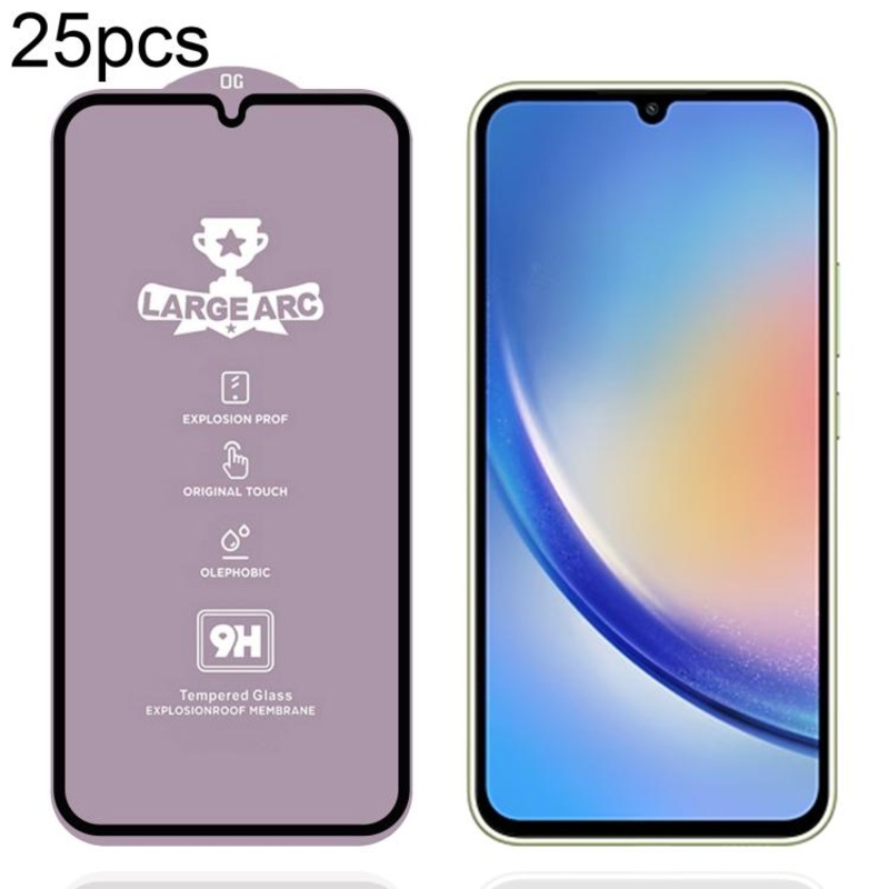 For Samsung Galaxy A34 5G 25pcs 9H 0.4mm High Aluminum Large Arc Tempered Glass Film