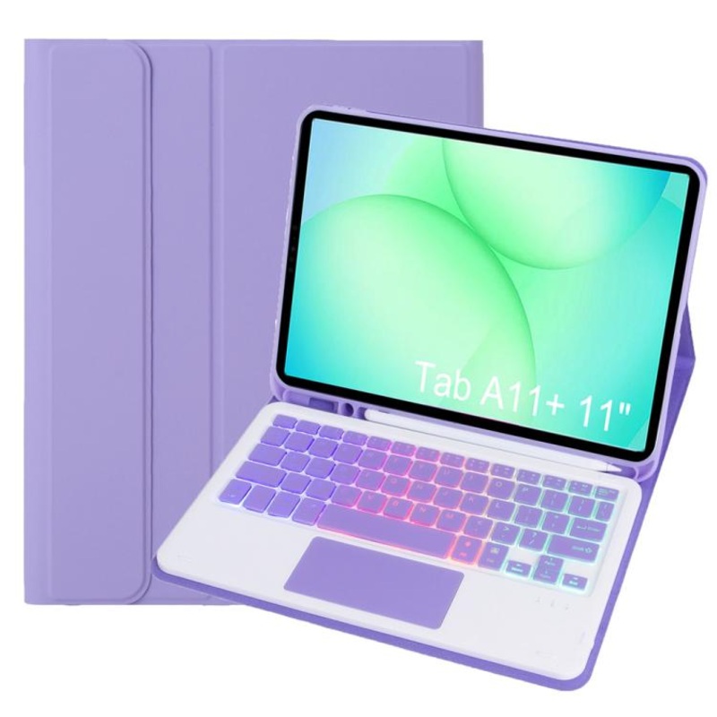 For Samsung Galaxy Tab A11+ Candy Color Touch Backlight Bluetooth Keyboard Leather Tablet Case with Pen Holder(Dark Purple)