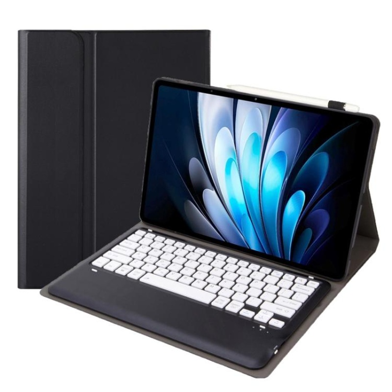 For vivo Pad5 Pro 13 inch Bluetooth Keyboard TPU Leather Tablet Case with Holder(Black White)