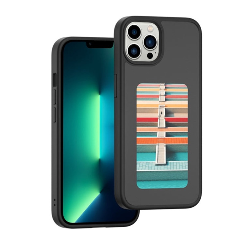 For iPhone 13 Pro Max NFC Four-Color E-ink Screen DIY Phone Case(Black)