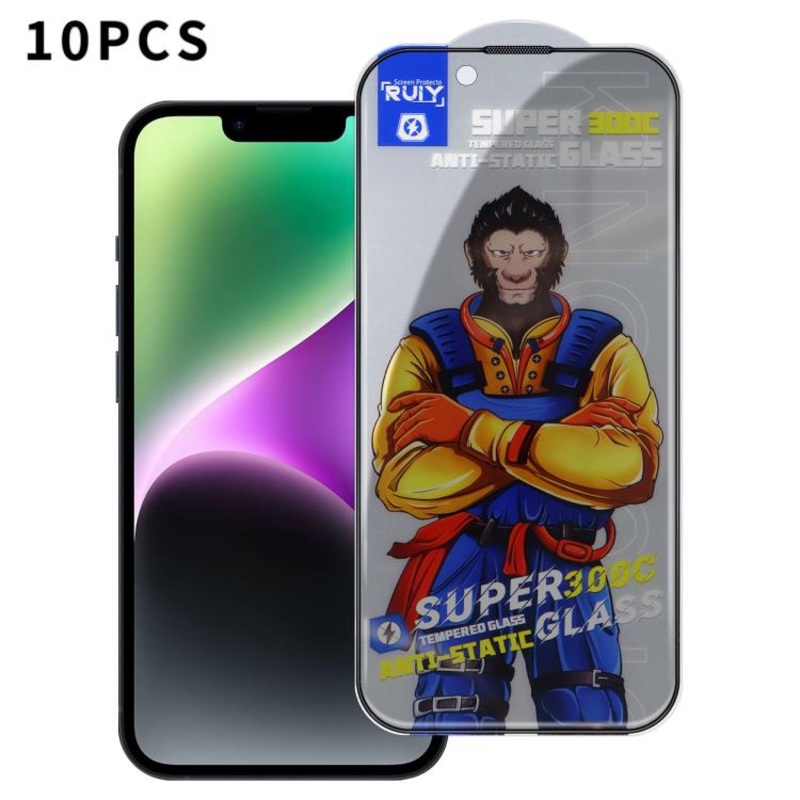 For iPhone 14 Plus 10pcs Armor 300C Ultra-Curved Anti-Static Anti-Dust Silk-Screened Privacy Tempered Glass Film