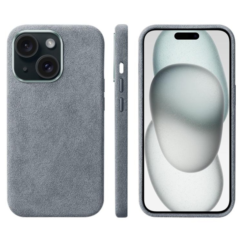 For iPhone 15 Plus Suede Leather MagSafe Back Cover Phone Case(Grey)