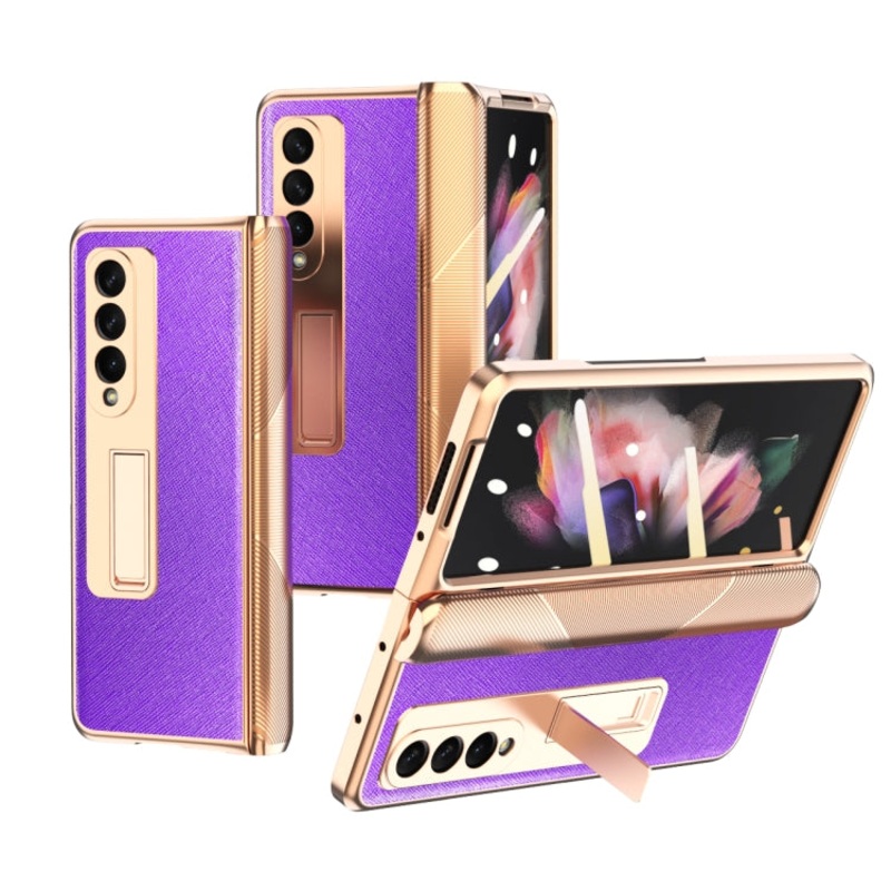 For Samsung Galaxy Z Fold3 5G Electroplated Armor Cross Texture Phone Case(Purple)