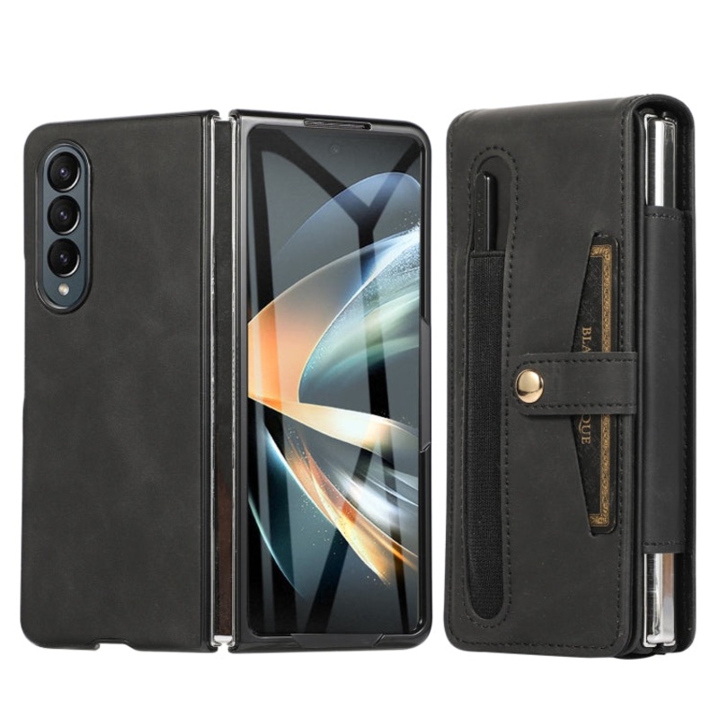 For Samsung Galaxy Z Fold3 5G PC Foldable Shockproof Leather Phone Case with Stylus(Black)