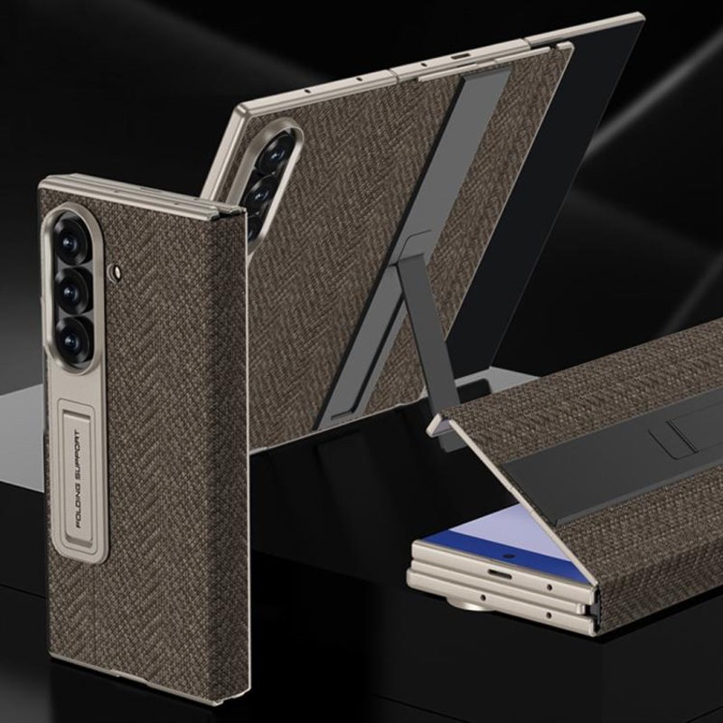 For Samsung Galaxy Z TriFold GKK Full Coverage Magnetic Flip Phone Case with All Purpose Holder(Nibu Brown)