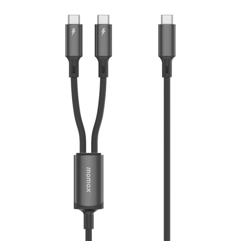 MOMAX DC85D Mag.Link 100W Type-C to Type-C 2 in 1 Magnetic Braided Data Cable, Length:1.5m(Black)