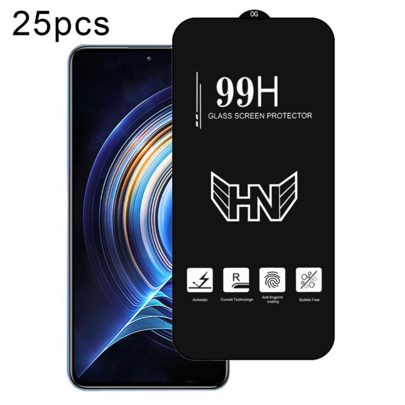 For Redmi K50 25pcs High Aluminum Large Arc Full Screen Tempered Glass Film