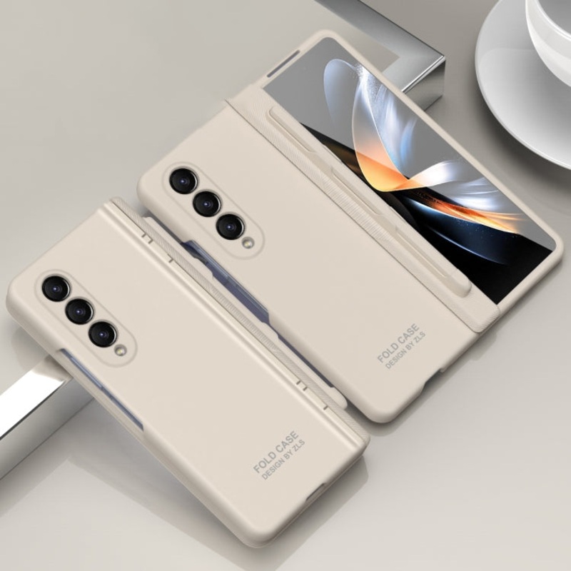 For Samsung Galaxy Z Fold4 5G Extraordinary Series Hinged Folding Full Phone Case with Pen Slot & Stylus(White)