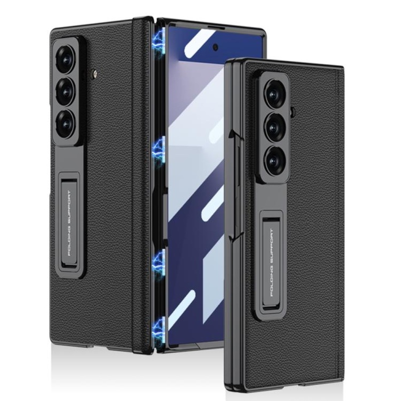 For Samsung Galaxy Z Fold7 5G GKK Integrated Magnetic Phantom Leather Hinge Phone Case with Holder(Black)