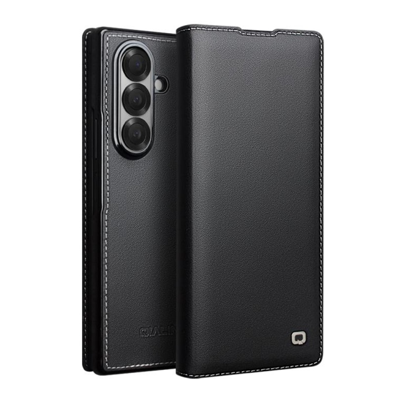 For Samsung Galaxy Z Fold7 5G QIALINO Plain Weave Texture Genuine Leather Phone Case(Black)