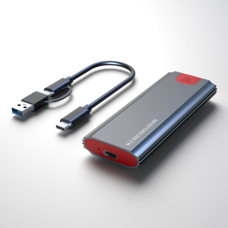 M.2 NVMe/SATA SSD Enclosure USB-C 10Gbps External Case Supports Up To 2TB With 2-in-1 Cable