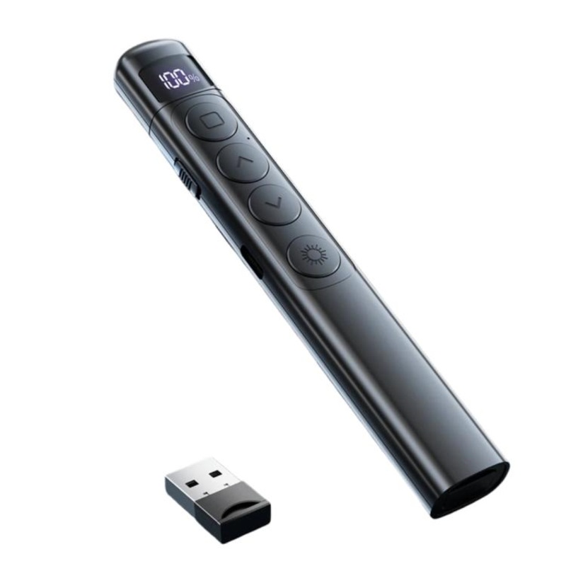 Digital Display Rechargeable Presentation Remote Laser Pointer RF 2.4GHz 100M Control Range(S7 Black)