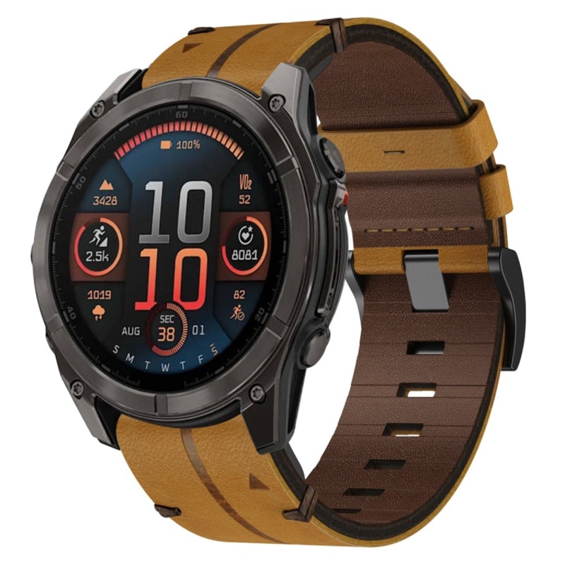For Garmin Fenix 8 AMOLED 47mm Leather Textured 22mm Watch Band(Brown)