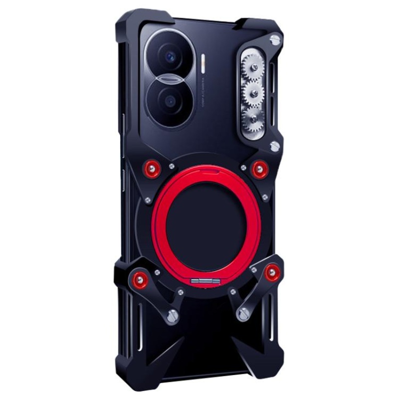 For Honor X40i Rotating Bracket Hollow Metal Phone Case with Lanyard(Black)