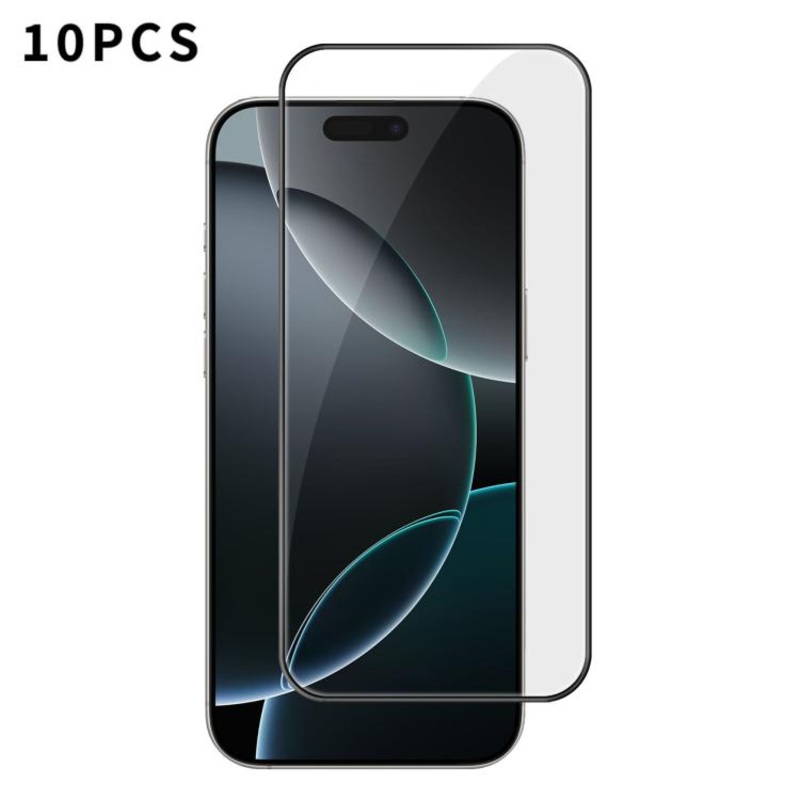 For iPhone 16 Pro 10pcs Kalebol High-Aluminum Screen-Printed Full-Coverage Anti-Fingerprint Black-Bordered HD Tempered Glass Film