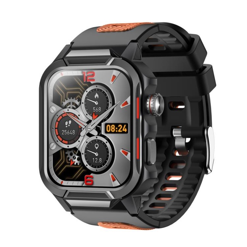 GTS9 1.96 inch TFT Screen Outdoor Rugged Smart Watch 3ATM Waterproof(Black+Orange)