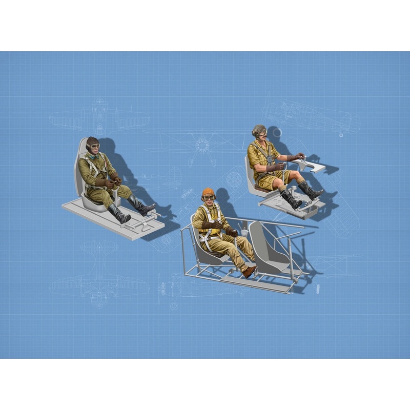 WWII Allies Pilots In The Cockpit (British American Soviet) 3 Figures