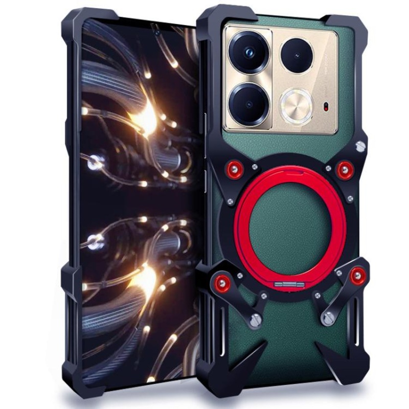 For Infinix Note 40 Pro 4G / 5G Rotating Bracket Hollow Metal Phone Case with Lanyard(Black)