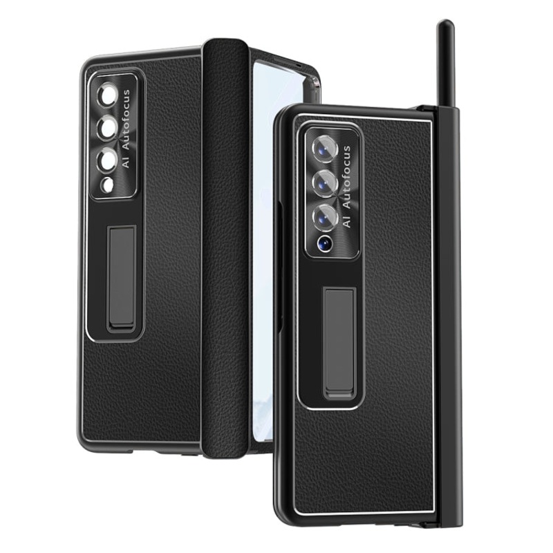 For Samsung Galaxy Z Fold3 5G Litchi Pattern Magnetic Shell Film Integrated Shockproof Phone Case(Black)