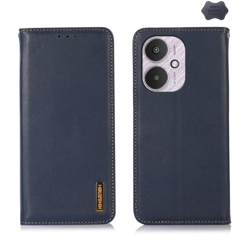 For Xiaomi Redmi 13C 4G/5G/Poco C65/Poco M6 KHAZNEH Nappa Top Layer Cowhide Leather Phone Case(Blue)