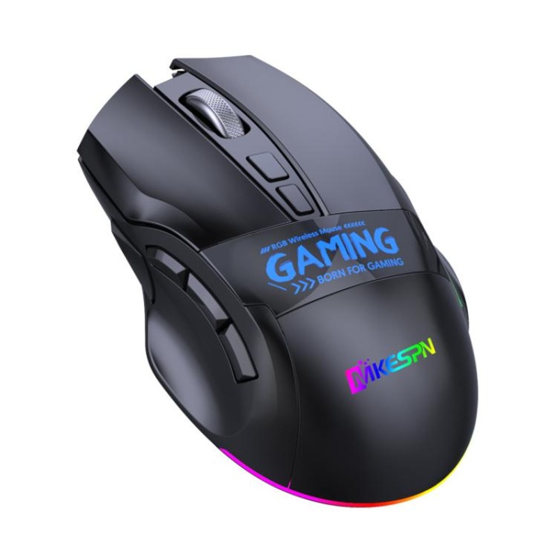 MKESPN W10 Tri-Mode Wireless Gaming Mouse 2400DPI with 9 Programmable Buttons, RGB Lighting, Type-C Rechargeable(Black)