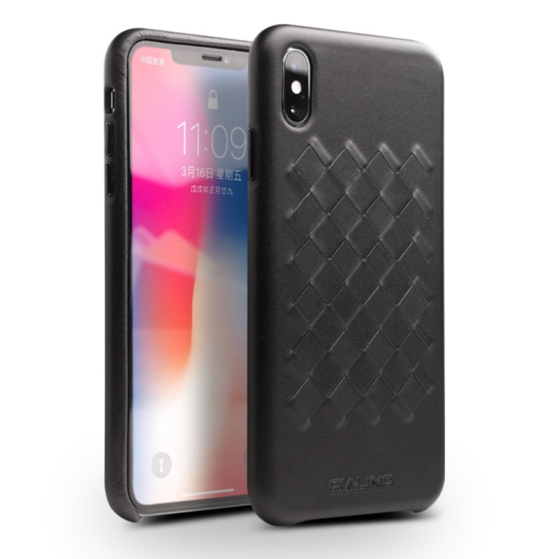 For iPhone XS QIALINO Shockproof Weave Cowhide Leather Protective Case(Black)