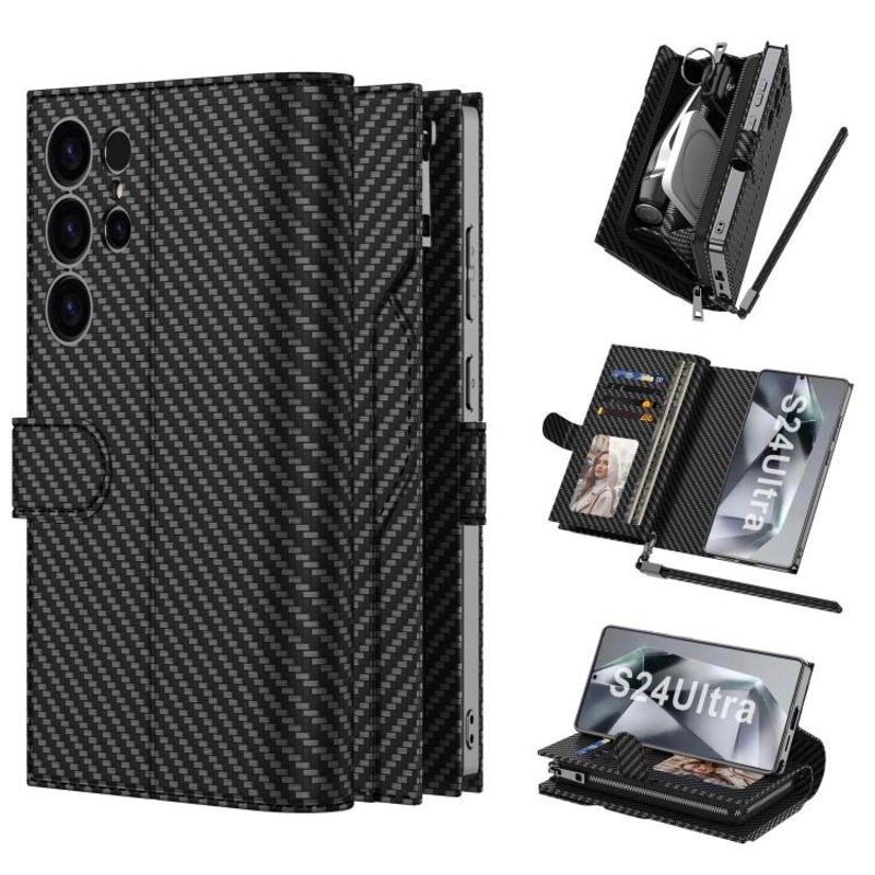 For Samsung Galaxy S24 Ultra 5G GKK Plating Wallet Leather Phone Case(Carbon Fiber Texture)
