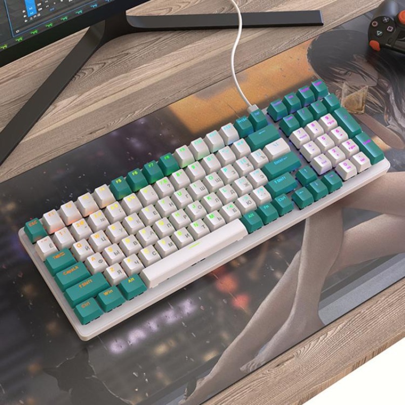 FREE WOLF K3 Russian Mechanical Keyboard 1.5m Wired Gaming Keyboard, Style: Aqua Green Hot-Swap Blue Switch