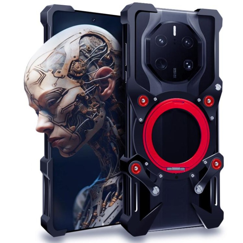 For Huawei Mate 50 RS Porsche Rotating Bracket Hollow Metal Phone Case with Lanyard(Black)