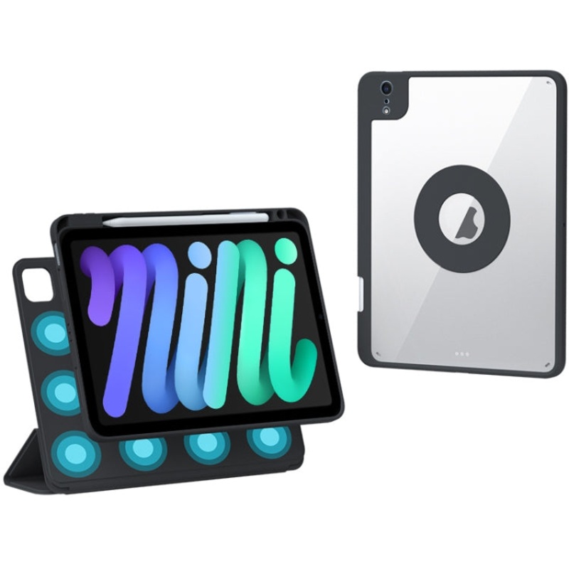 For iPad mini 6 / mini 2024 Rotatable Magnetic Detachable Leather Tablet Case with Pen Slot(Black)