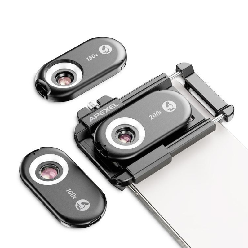 APEXEL APL-MS3IN1 100/150/200X Portable Microscope Cell Phone Lens With LED/ UV Lights Built-in CPL Filter