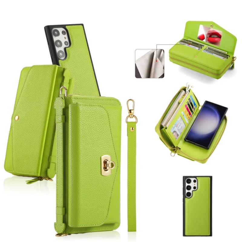 For Samsung Galaxy S23 5G Crossbody Multi-functional Zipper Wallet Litchi Leather Phone Case(Green)