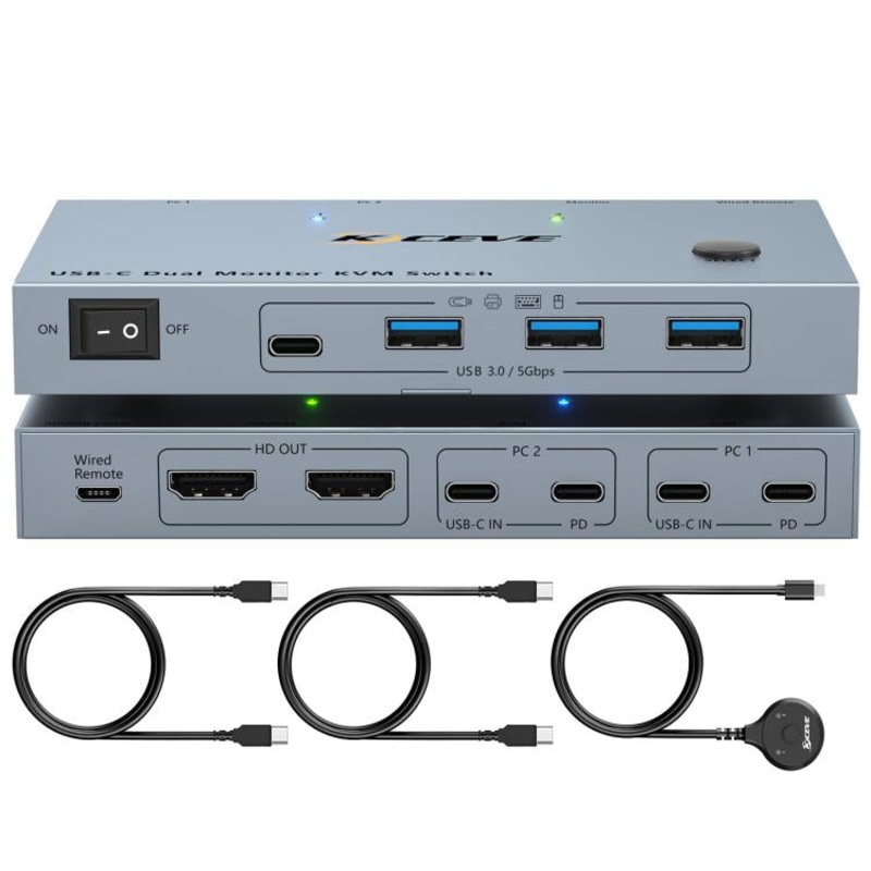 NW-KVMC212H 4K 60Hz USB-C / Type-C Ports Dual Monitor KVM Switch(UK Plug)