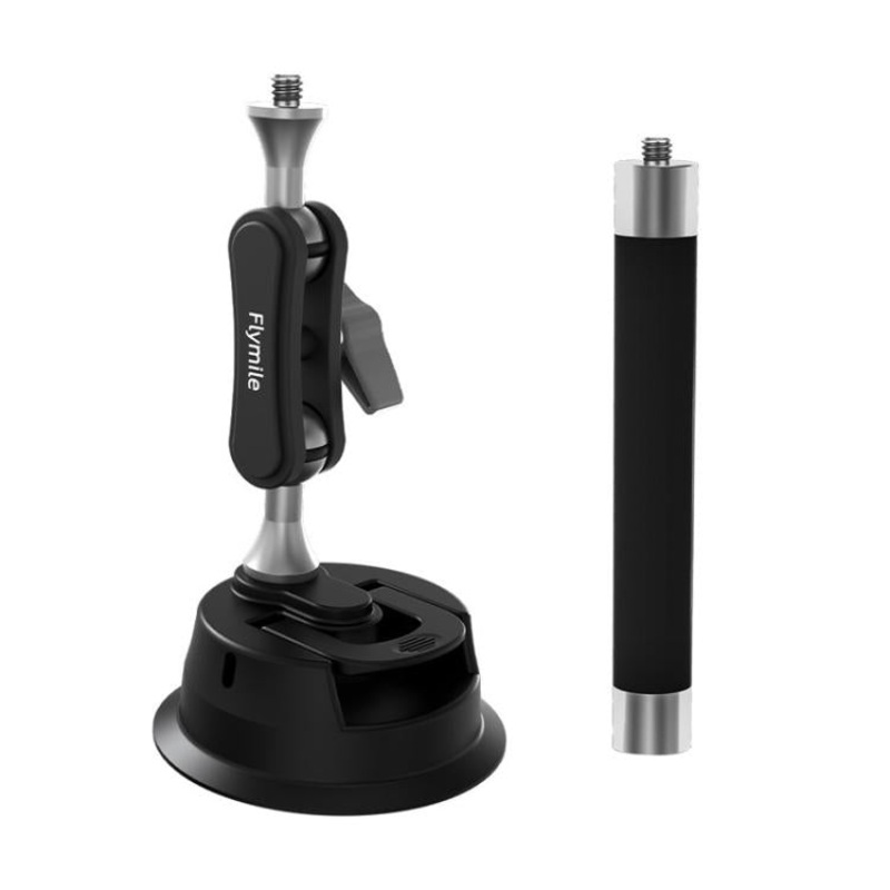 Flymile Universal Car Suction Cup Mount for Action Cameras 360-degree Rotatable, Washable and Reusable Dashboard Windshield Holder, Spec: With Extension Rod