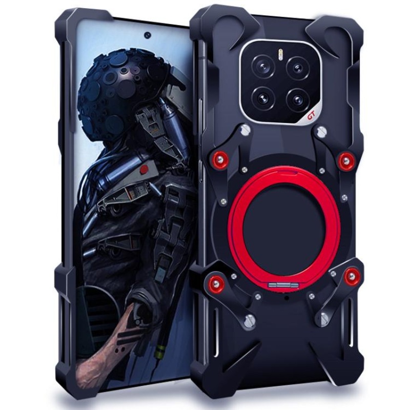 For Honor GT Pro Rotating Bracket Hollow Metal Phone Case with Lanyard(Black)