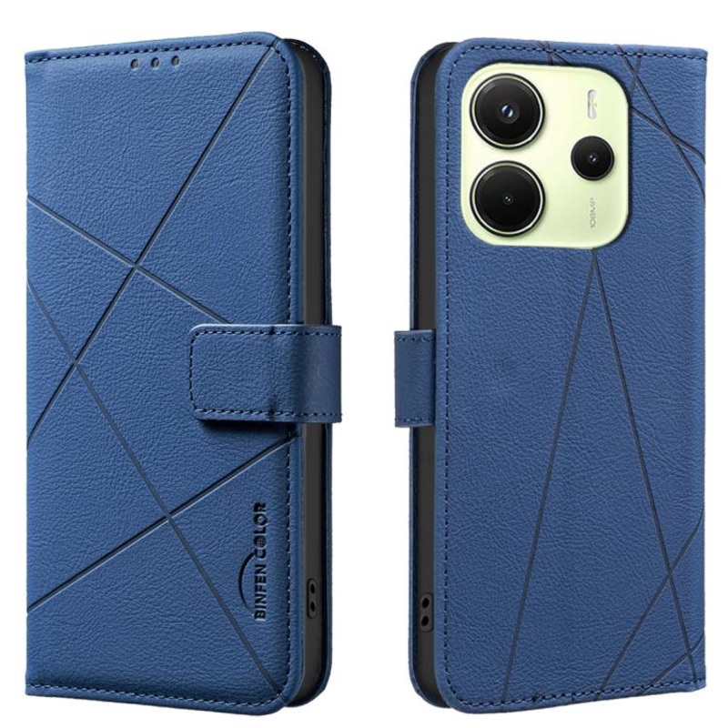 For Redmi Note 14 4G 16.25mm Geometric Pattern RFID Leather Phone Case(Blue)