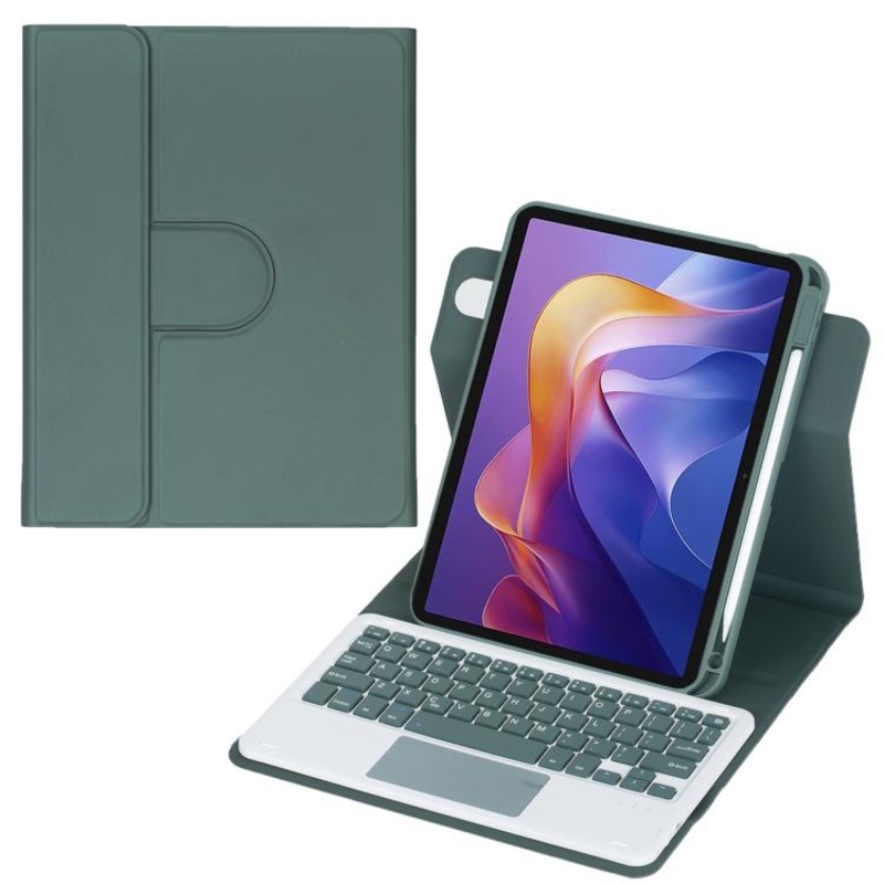For Xiaomi Redmi Pad 2 360-degree Rotation Bluetooth Keyboard Leather Tablet Case with Touchpad(Dark Green)